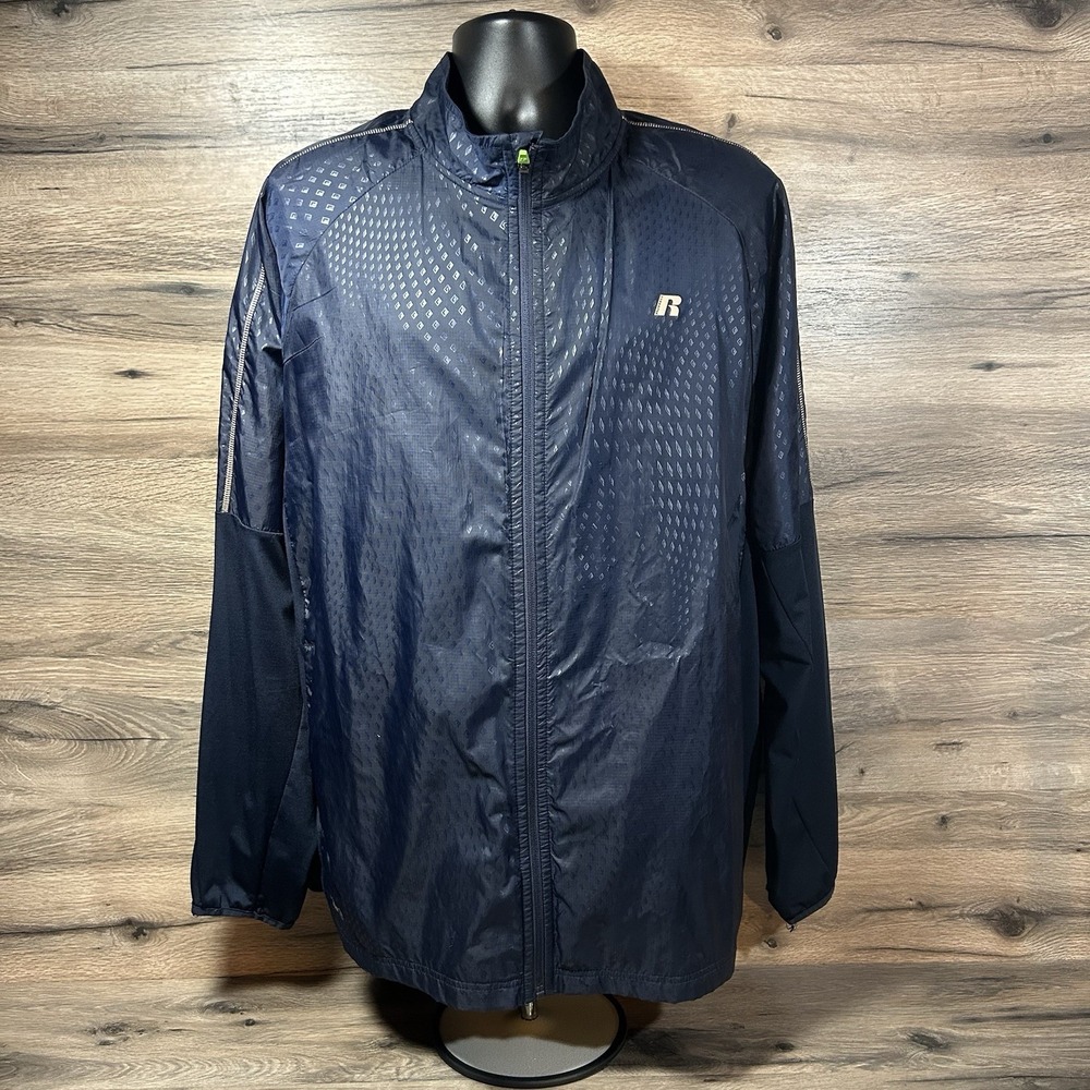 VTG Russell Athletic Track Suit‎ Jacket Men 2XL Big 90s Y2K Navy Blue